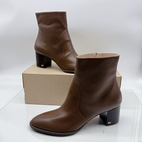 Stuart Weitzman Ryland 60 Zip Leather Ankle Heeled Boots Booties Brown US 9.5 - Picture 3 of 14